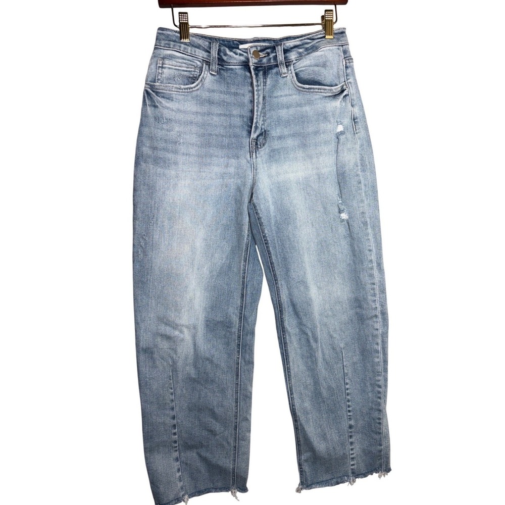 Flying Monkey Womens 27 High Rise Barrel Jeans Raw Hem Baggy Wide Leg Comfort‎